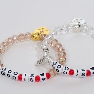 Handmade beaded stretch bracelet. Gold or silver. inspirational. 8mm faceted